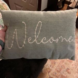 Welcome Embroidered Pillow - Green